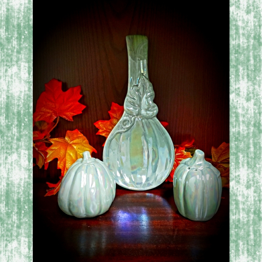 Iridescent Green Fall Salt/Pepper/Spoon Rest